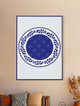 Nestroots - Stunning Blue and White Plate Wall Painting Gold Floating Frame