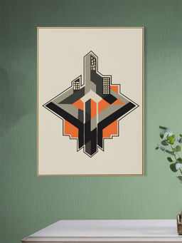 Nestroots - Dynamic Orange and Black Building Canvas Wall Painting Printed Gold Floating Frame