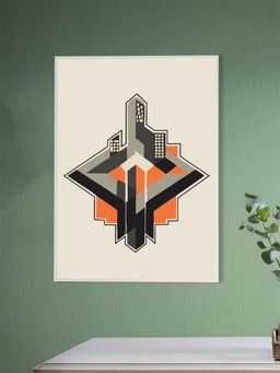 Nestroots - Dynamic Orange and Black Building Canvas Wall Painting Printed White Floating Frame