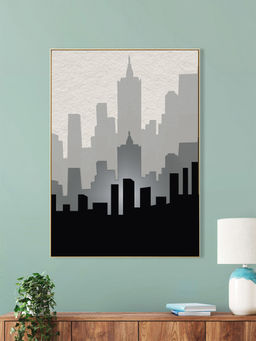 Nestroots - Urban Elegance: Cityscape Canvas Print Wall Painting Gold Floating Frame