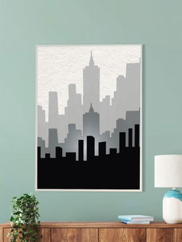 Nestroots - Urban Elegance: Cityscape Canvas Print Wall Painting White Floating Frame