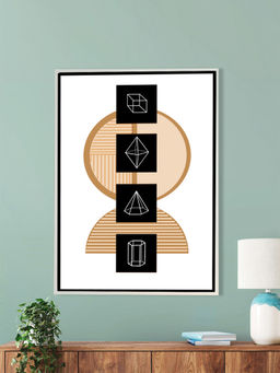 Nestroots - Sophisticated Black and Gold Art Abstract Printed Wall Painting White Floating Frame