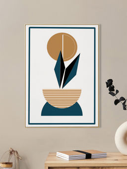 Nestroots - Elegant Blue and Gold Art Abstract Plant Printed Wall Painting Gold Floating Frame