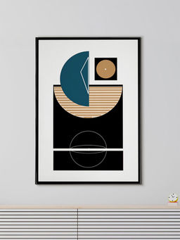 Nestroots - Modern Black and Blue Abstract Canvas Printed Wall Painting Black Floating Frame