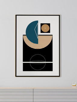 Nestroots - Modern Black and Blue Abstract Canvas Printed Wall Painting Gold Floating Frame