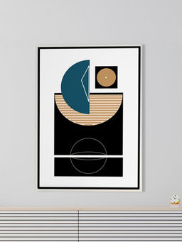 Nestroots - Modern Black and Blue Abstract Canvas Printed Wall Painting White Floating Frame