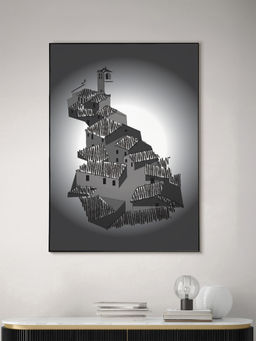 Nestroots - Majestic Castle Black and White Canvas Printed Wall Painting Black Floating Frame