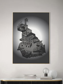 Nestroots - Majestic Castle Black and White Canvas Printed Wall Painting Gold Floating Frame