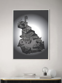 Nestroots - Majestic Castle Black and White Canvas Printed Wall Painting White Floating Frame