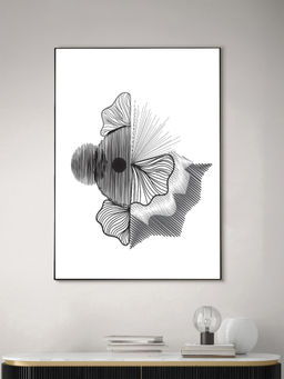 Nestroots - Elegant Black and White Fish Canvas Printed Wall Painting Black Floating Frame