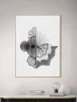 Nestroots - Elegant Black and White Fish Canvas Printed Wall Painting Gold Floating Frame