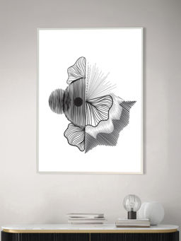 Nestroots - Elegant Black and White Fish Canvas Printed Wall Painting White Floating Frame
