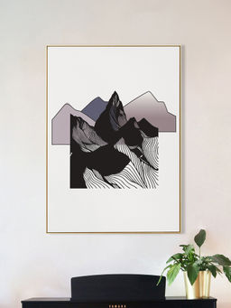 Nestroots - Black and Purple Mountain Canvas Printed Wall Painting Gold Floating Frame