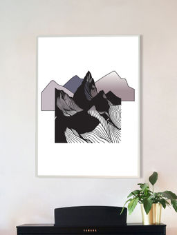 Nestroots - Black and Purple Mountain Canvas Printed Wall Painting White Floating Frame