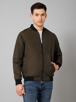 Cantabil - Men Olive Solid Full Sleeves Regular Fit Reversible Casual Jacket