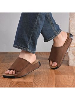 Valentino - West Port Genuine Leather Brown Adjustable Strap Slides