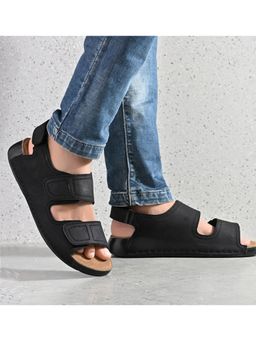 Valentino - West Port Men Genuine Leather Black Dual Adjustable Straps Sandals