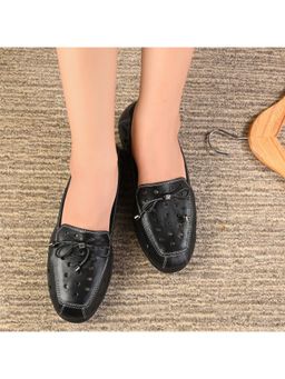 Valentino - Women Black Premium Leather Slip On Flexible Loafer