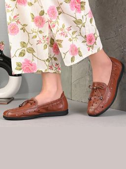 Valentino - Women Brown Premium Leather Slip On Flexible Loafer