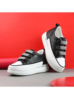 Valentino - Women Black Crystal Embellished Velcro Straps Platform Sneakers