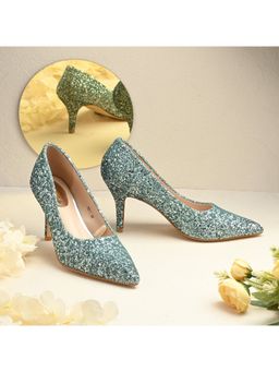 Valentino - Women Green Glitter Pointed-Toe Pumps