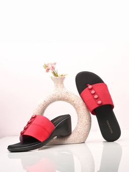 Valentino - Women Maroon Wedge Slide Sandals