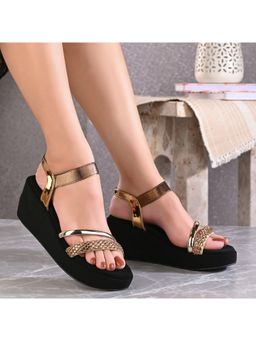 Valentino - Women Copper metallic Embellished Wedge Sandals