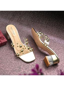 Valentino - Women Transparent Gold Studded Block Heels