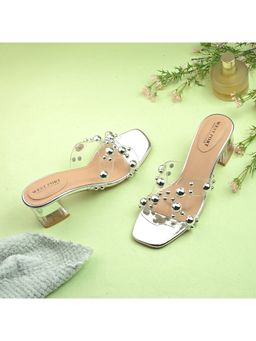 Valentino - Women Transparent Silver Studded Block Heels