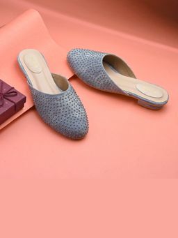 Valentino - Women Blue Embellished Closed-Toe Mules