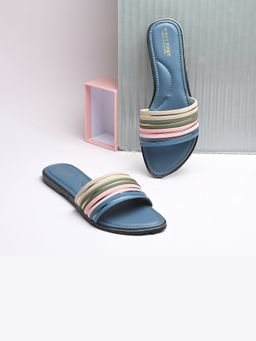Valentino - Women Blue Strap Flat Slides - Blue Base