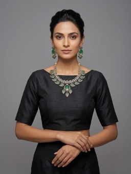 Odette - Women Green Alloy Necklace with Earring