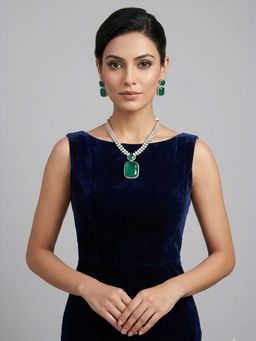 Odette - Women Green Alloy Necklace with Earring