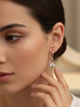 Accessher - Women White Rose Gold Earrings