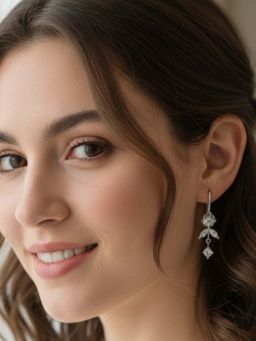 Accessher - Women White Rose Gold Earrings