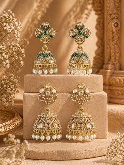 Zaveri Pearls - Women Green Alloy Pairs Of Earrings (Pack of 2)