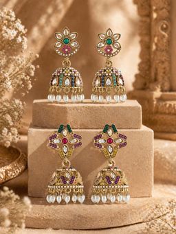 Zaveri Pearls - Women Multi-Colour Alloy Pairs Of Earrings (Pack of 2)