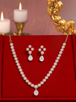 Zaveri Pearls - Women White Brass Necklace with Earring