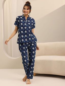 Libas - Blue Motif Printed Kurti with Printed Pyjama