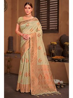EXCLUSIVA - Sea Green Cotton Saree with Unstitched Blouse