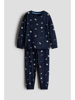 H&M - Boys Navy Blue Printed Cotton Top and Joggers