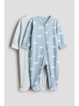 H&M - Unisex Multi-Color 2-pack printed zip-up sleepsuits