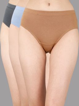 SOIE - Womens High Rise Full Coverage Cotton Stretch Hipster Panty Multi-Color (Pack of 3)