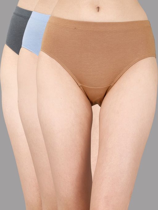 SOIE Womens High Rise Full Coverage Cotton Stretch Hipster Panty Multi-Color (Pack of 3)