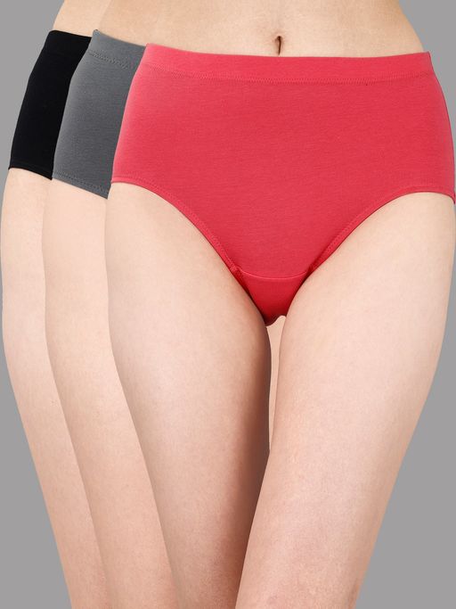 SOIE Womens High Waist Full Coverage Solid Cotton Hipster Panty Multi-Color (Pack of 3)