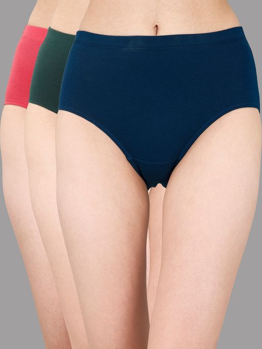 SOIE Womens High Waist Full Coverage Solid Cotton Hipster Panty Multi-Color (Pack of 3)