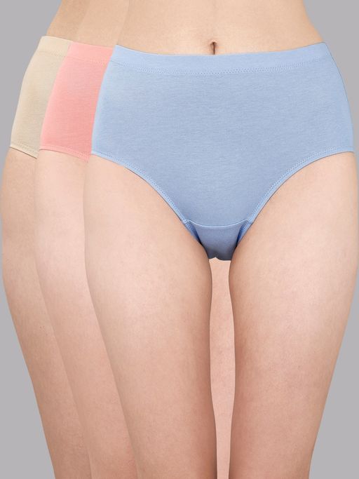 SOIE Womens High Waist Full Coverage Solid Cotton Hipster Panty Multi-Color (Pack of 3)