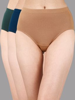 SOIE - Womens High Waist Full Coverage Solid Cotton Hipster Panty Multi-Color (Pack of 3)