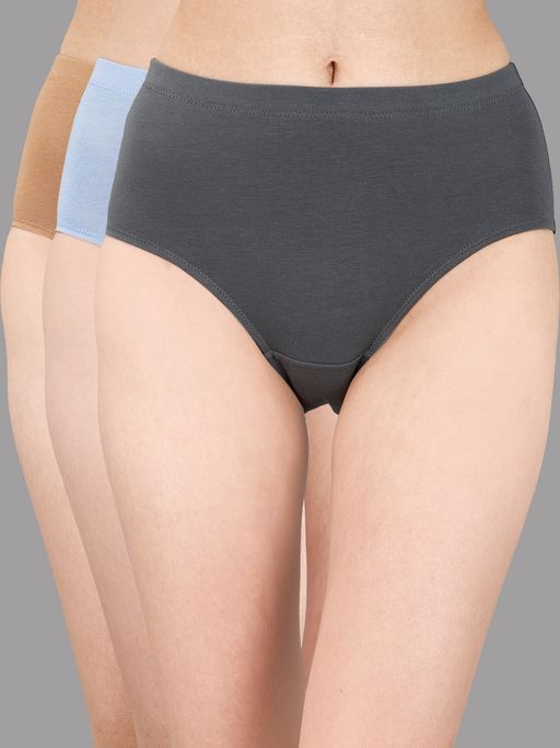 SOIE Womens High Waist Full Coverage Solid Cotton Hipster Panty Multi-Color (Pack of 3)