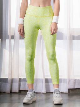 SOIE - Womens High Waist Ankle Length Quick Dry Printed Sports Leggings Green